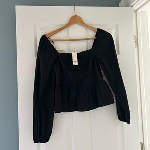 Francesca’s black peplum baby doll top blouse long sleeve smocked size small